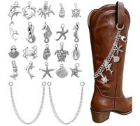 TUCEWP 22Pcs Vintage Charms for Boots Jewelry Making Silver Ocean Charms for Cowgirl Boots Chains Western Country Concert Accessories Starfish Shell Pendants for DIY Craft Necklace Bracelet Keychain