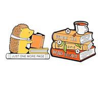 TUCEWP 2Pcs Book Enamel Pins Cartoon Reading Brooch Badges Cute Bookish Lapel Pins for Backpacks Jackets Hats Creative Book Lovers Gifts for Teachers Students Readers Bookworm Jewelry Accessories