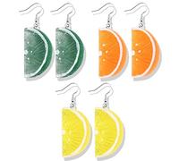 TUCEWP 3 Pair Lemon Dangle Earrings for Women Cute 3D Simulated Tangerine Orange Earrings Acrylic Lifelike Fruit Orange Dangling Earrings Dainty Aesthetic Lemon Earring Lovely Christmas Birthday Gifts