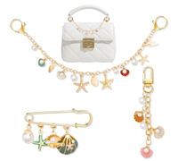 TUCEWP 3Pcs Bag Charms for Women Gold Seashell Starfish Purse Charm Chain for Handbags Cute Ocean Keychain Safety Pin Decorative Bag Chains Summer Beach Wallet Crossbody Shoulder Accessories Charms