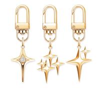 TUCEWP 3Pcs Vintage Star Keychain Y2k Silver Star Moon Keyring for Handbag Backpack Charms Aesthetic Purse Car Accessories, A-gold,3pcs