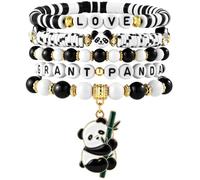 TUCEWP 5Pcs Panda Bracelet Stack for Women Heishi Clay Beaded Bracelets Set Stackable Boho Beads Stretch Friendship Bracelets Set with Panda Charm Surfer Accessories Bohemian Summer Beach Jewelry Gift