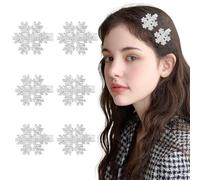 TUCEWP 6Pcs Snowflake Hair Clip for Women Girls Cute Hair Pins Nonslip Sparkly Rhinestones Hair Barrette Snap Small Silver Metal Alligator Clips for Long Thick Hair Christmas Hair Accessories
