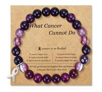 TUCEWP Breast Cancer Awareness Bracelet Pink Purple Natural Stone Beaded Stretch Bracelets Breast Cancer Care Gifts, M, Metal, no gemstone