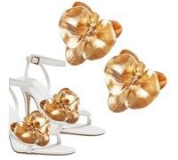 TUCEWP Butterfly Orchid Shoe Charms for Women 2Pcs Removable Flower Shoes Clips Buckle Gold Shoe Lace Charms Sneaker Charm High Heel Slides Sandals Bag Charm Decorations for Wedding Beach Party Favors