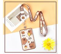 TUCEWP Capybara Retractable Lanyards for ID Badges Cute Capybara Lanyard ID Holder Durable Plastic Card Sleeve with Adjustable Strap Cartoon Animal Lanyard Holder for Bus Office School Driver Teacher