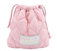 TUCEWP Cotton Quilted Drawstring Makeup Bag Small Cosmetic Bag Preppy Portable Toiletry Pouch for Purse Cute Pink Travel Organizer Bags Aesthetic Mini Storage Bags for Women Girls Kids Mama Gift