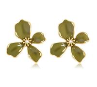 TUCEWP Cute Flower Earrings Green Vintage Flower Drop Earrings Trendy Fashion Pearl Statement Earrings Chic Elegant Enamel Floral Stud Earrings for Women Mom Holiday Wedding Birthday Jewelry Gift