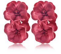 TUCEWP Hot Pink Flower Earrings for Women Large Double Layered Floral Drop Dangle Earrings Chunky Boho Statement Earrings Unique Vacation Beach Summer Accessories Jewelry Elegant Bridal Wedding Gift
