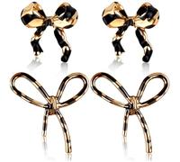 TUCEWP Leopard Print Bow Stud Earrings for Women 2 Pairs Vintage Metal Ribbon Bowknot Drop Earrings Coquette Statement Earrings Trendy Holiday Party Christmas Birthday Jewelry Gifts Stocking Stuffers