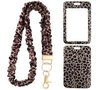 TUCEWP Leopard Print Scrunchie Lanyard with ID Holder Stretchy Retractable Lanyard with Badge Keychain Holder Cute Breakaway Neck Lanyard for Women Teacher Nurse Work Conference School Birthday Gifts