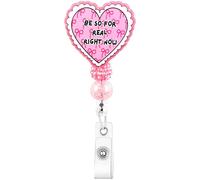 TUCEWP Pink Heart Badge Reel BE SO for Real Right Now Funny Nurse Badge Holder Retractable with Alligator Clip Cute Bow Name Tag Holder Preppy Pediatric Badge Buddy for RN LPN CNA Medical Worker