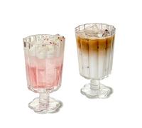 TUCHACA Footed Ice Cream Cups Drinking Glasses Set (2pcs), Sundae Petal Style Glass Goblet, Suitable for Juice, Ice Cream, Cocktails, Dessert Cups.