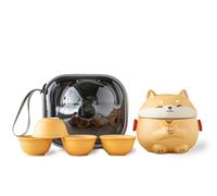 TUCHACA Mini Gaiwan Tea Set, Cute Dog Shiba Inu Teapot with Portable Bag for Travel, Chinese Ceramic Gongfu Teapot with 4 Ceramic Teacups. Gift for Tea Lovers.
