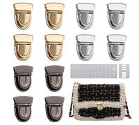 Tuck Lock Clasp Catch Purse Thumb Lock, 12 Pcs Bag Clasp Catch Metal Tuck Lock Buckle Bag Clasp Turn Lock Handbag Closures Clasp Purse Thumb Press Lock for DIY Craft Wallets Bag Leather