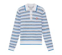 Tuck Stitch Long Sleeve Polo Shirt Blue L