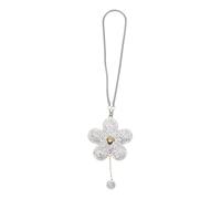 TUCKBOLD 1 Pcs Faux Rhinestone Metal Faux Diamond Flowers Car Rear View Mirror Pendant Accessories Car Hanging Ornament White