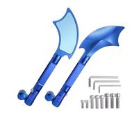 TUCKBOLD 1 Set Motorcycle Rear View Mirrors Universal Aluminum Alloy Blue Glass Bar End Side Mirrors Mount Blue Glass Straight Handle