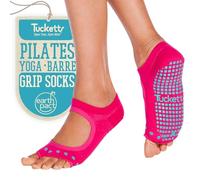 Tucketts Allegro Toeless Non-Slip Grip Socks, Recycled Cotton, Made in Colombia, Mary Jane Style Perfect for Yoga, Barre, Pilates, One Size Fits Most, 1 Pair, Magenta Cacti