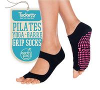 Tucketts Allegro Toeless Non-Slip Grip Socks, Recycled Cotton, Made in Colombia, Mary Jane Style Perfect for Yoga, Barre, Pilates, One Size Fits Most, 1 Pair, Black Swan