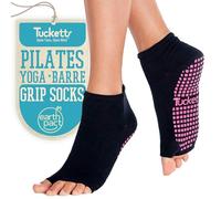 Tucketts Anklet Toeless Non-Slip Grip Socks, Made in Colombia, Full Ankle Style Perfect for Yoga, Barre, Pilates, One Size Fits Most, 1 Pair, Classic Black