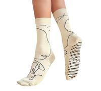 Tucketts Crew Closed Toes Non-Slip Grip Socks - Anti Skid Yoga, Barre, Pilates, Home & Leisure, Pedicure - S/M - 1 pair Ella White, Ella Off-white, Small-Medium