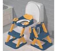 TuckInn Potty Training Toilet Seat, Toddler Toilet Seat for Boys, 2-in-1 Potty Training Toilet with Step Stool Ladder Soft Padded Seat Splash Guard (Blue/Yellow)