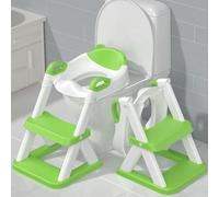 TuckInn Potty Training Toilet Seat, Toddler Toilet Seat for Boys, 2-in-1 Potty Training Toilet with Step Stool Ladder Soft Padded Seat Splash Guard (Green-White)