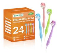 TuckPoki 24-Pack Pre-Pasted Mini Travel Toothbrushes, Individually Wrapped Value Pack, Disposable Toothbrushes with Toothpaste, Waterless Single-Use for Adults, On-The-Go & Braces
