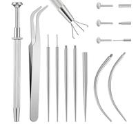 Tucnoeu 16G 18G Ear Piercing Kit, Stainless Steel Flat Back Earring Applicator Tool Threaded, Piercing Taper Ball Grabber Tool Threadless Insertion Pin Thread Body Kit for Nose Lip