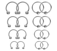 Tucnoeu 16pcs Septum Nose Rings 16 Gauge Nose Ring Multiple Different Sizes Horseshoe Noses Rings,Stainless Steel Septum Ring for Men and Women (Silver) 6-12mm