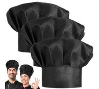 Tucnoeu 2pcs Black Chef Hats for Men, Adjustable Elastic Chef Hat Reusable and Washable Bakers Hat Cotton Chef Cap for Adults Kids, Kitchen, Hotel, Restaurant