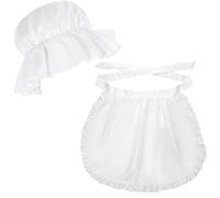 Tucnoeu 2pcs Women Colonial Costume Set White Mob Cap Half Apron Halloween Colonial Costume Set Women Pilgrim Costume Accessories for Maid Girl Cosplay