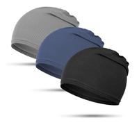 Tucnoeu 3pcs Breathable Skull Cap for Men and Women, Thin Breathable Mesh Beanie, 3D Mesh Sport Cap for Running, Cycling, Football, Helmet Liner, Black, Gray, Navy
