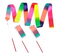 Tucnoeu 3Pcs Dance Ribbons,Rainbow Streamers Ribbon Dancer Wand for Kids Girls Adults Talent Shows Artistic Dancing Training(rainbow)