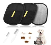 Tucnoeu 4pcs Pet Hair Remover Glove Set, Electrostatic Pet Grooming Gloves, and 2 Pets Lice Combs,Double Sided Pets Hair Remover for Cats & Dogs, Black