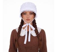 Tucnoeu Amish Bonnet, Colonial Hat Mob Hat for Women with Adjustable Straps, Prairie Bonnets Loneer Colonial Bonnet for Maid Girl Cosplay