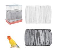 Tucnoeu Bird Cage Seed Catcher,2Pcs Adjustable Bird Cage Cover Skirt Seed Guard Universal Birdcage Net Nylon,for Parrot Cage Seed Guard White and Black (Not Include Birdcage)