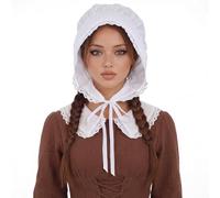 Tucnoeu Colonial Hat Mob Hat for Women with Adjustable Straps, Amish Bonnet, Prairie Bonnets Loneer Colonial Bonnet for Maid Girl Cosplay White