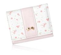 Tucnoeu Cute Wallets for Women,Floral Coquette Bow Wallet, Mini Tri-Fold Card Holder with 7 Slots, ID Window, and Cash Compartment for Women and Girls, Pink