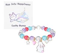 Tucnoeu Easter Bracelet, Cute Bunny Charm Stretch Beaded Bracelet, Colorful Beads, Lucky Rabbit Pendant, Star Rabbit Bow Pendant Bracelets, Women Teens Accessory Gift
