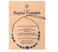 Tucnoeu Evil Eye Dainty Bracelet, Protection Bracelets for Women | Negative Energy Blocker, 5 Healing Stones, Gifts for Him Her, Valentine Day Gifts