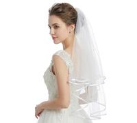 Tucnoeu White Bridal Veil Short 2 Tier Veil with white binding and Comb for bride veil, Perfect for Weddings and Bridal Showers Bridesmaid BachParty