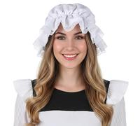 Tucnoeu White Colonial Hat, Elastic Colonial Mop Cap Halloweens Costume Bonnets Colonial Costume Pilgrim Hats Traditional Bonnet Mop Cap Pilgrim Costume