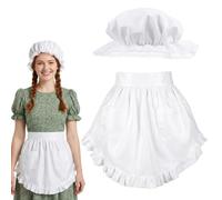 Tucnoeu Women Colonial Costume Set Include White Mob Cap Half Apron, Pilgrim Costume Accessories for Maid Girl Cosplay