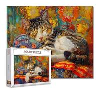 Tucocoo 1000 Piece Jigsaw Puzzles for Adults Cute Kitten Sleeping Painting Jigsaw Puzzle Cat Vintage 1000 Pieces Puzzles for Challenging Family Activity Game Animals DIY Puzzle Wall Decor 20x 27 Inch