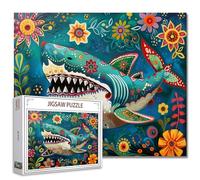 Tucocoo 1000 Piece Jigsaw Puzzles for Adults Fierce Shark Painting Jigsaw Puzzle Marine Animals 1000 Pieces Puzzles for Challenging Family Activity Game Mexican Folk Art Style DIY Puzzle Wall Decor
