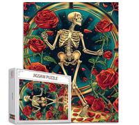 Tucocoo 1000 Piece Jigsaw Puzzles for Adults Human Skeleton Painting Puzzle Skull Dancing with Red Roses Art 1000 Pieces Puzzles for Challenging Family Activity Game DIY Puzzle Wall Decor Gifts