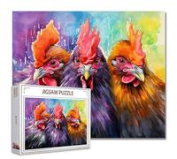 Tucocoo 1000-piece Puzzle for Adults, Watercolor Chickens, Painting Puzzle, Funny Farm Animals, 1000 Pieces Puzzles for Game Nights, Roosters, Colorful Art, Wall Decoration, Craft Puzzle, Gifts