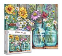 Tucocoo 1000 Piece Puzzle for Adults Wildflowers and Daisies Puzzle Bird Rustic Mason Jars 1000 Pieces Puzzles for Sophisticated Family Activity Game Flower Art Wall Decoration DIY